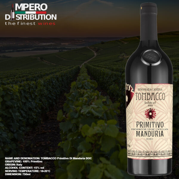 Tombacco Primitivo di Manduria DOC Italian red wine from Puglia full bodied bottle